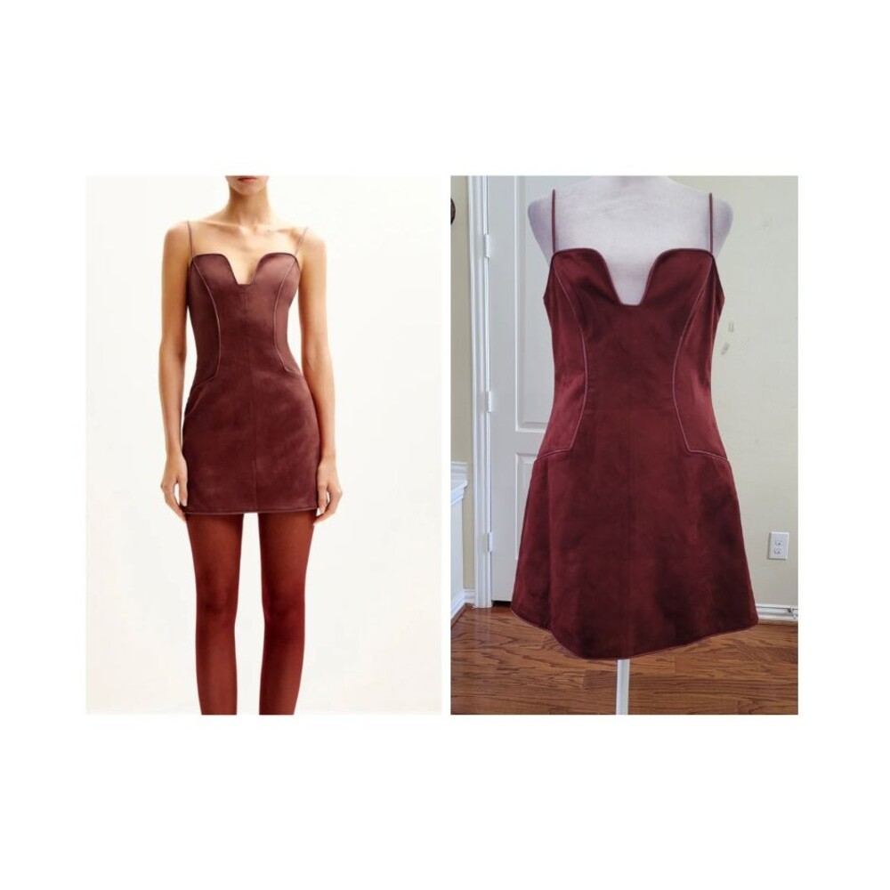 JW PEI Eva Spaghetti Strap Sueded Dress Burgundy Women 6 Mini Party Nightout